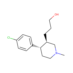 CN1CC[C@H](c2ccc(Cl)cc2)[C@@H](CCCO)C1 ZINC000013579493