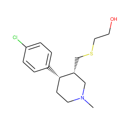 CN1CC[C@H](c2ccc(Cl)cc2)[C@H](CSCCO)C1 ZINC000013677526