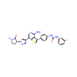 CN1CC[C@H](n2cc(-c3cnc(N)c4c(-c5ccc(NC(=O)Nc6cccc(F)c6)cc5)csc34)cn2)C1=O ZINC000084635534