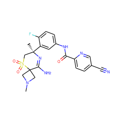 CN1CC2(C1)C(N)=N[C@](C)(c1cc(NC(=O)c3ccc(C#N)cn3)ccc1F)CS2(=O)=O ZINC000214066884