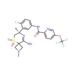 CN1CC2(C1)C(N)=N[C@](C)(c1cc(NC(=O)c3ccc(OC(F)(F)F)cn3)ccc1F)CS2(=O)=O ZINC000214078583