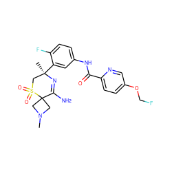 CN1CC2(C1)C(N)=N[C@](C)(c1cc(NC(=O)c3ccc(OCF)cn3)ccc1F)CS2(=O)=O ZINC000214078720