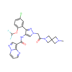 CN1CC2(C1)CN(C(=O)Cn1cc(NC(=O)c3cnn4cccnc34)c(-c3cc(Cl)ccc3OC(F)F)n1)C2 ZINC001772612589