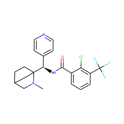 CN1CC2CCC1([C@H](NC(=O)c1cccc(C(F)(F)F)c1Cl)c1ccncc1)CC2 ZINC000141431813