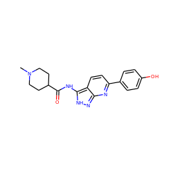 CN1CCC(C(=O)Nc2[nH]nc3nc(-c4ccc(O)cc4)ccc23)CC1 ZINC000013538569