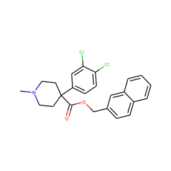 CN1CCC(C(=O)OCc2ccc3ccccc3c2)(c2ccc(Cl)c(Cl)c2)CC1 ZINC000064559056