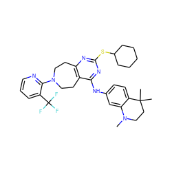 CN1CCC(C)(C)c2ccc(Nc3nc(SC4CCCCC4)nc4c3CCN(c3ncccc3C(F)(F)F)CC4)cc21 ZINC000145088926