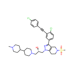 CN1CCC(C2CCN(C[C@H](O)Cn3nc(-c4ccc(Cl)c(C#Cc5ccc(Cl)cc5)c4)c4c3CCN(S(C)(=O)=O)C4)CC2)CC1 ZINC000049723073