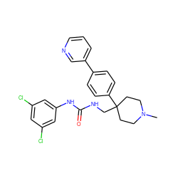 CN1CCC(CNC(=O)Nc2cc(Cl)cc(Cl)c2)(c2ccc(-c3cccnc3)cc2)CC1 ZINC000006733274
