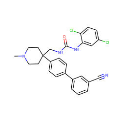 CN1CCC(CNC(=O)Nc2cc(Cl)ccc2Cl)(c2ccc(-c3cccc(C#N)c3)cc2)CC1 ZINC000028118337