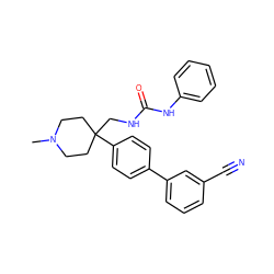 CN1CCC(CNC(=O)Nc2ccccc2)(c2ccc(-c3cccc(C#N)c3)cc2)CC1 ZINC000028118076