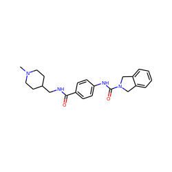 CN1CCC(CNC(=O)c2ccc(NC(=O)N3Cc4ccccc4C3)cc2)CC1 ZINC000168071026