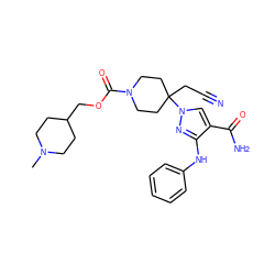 CN1CCC(COC(=O)N2CCC(CC#N)(n3cc(C(N)=O)c(Nc4ccccc4)n3)CC2)CC1 ZINC000222089429