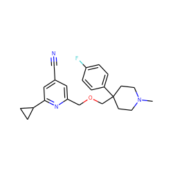 CN1CCC(COCc2cc(C#N)cc(C3CC3)n2)(c2ccc(F)cc2)CC1 ZINC000095586808