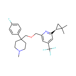 CN1CCC(COCc2cc(C(F)(F)F)cc([C@H]3CC3(C)C)n2)(c2ccc(F)cc2)CC1 ZINC000095592423