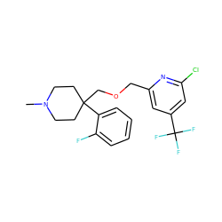 CN1CCC(COCc2cc(C(F)(F)F)cc(Cl)n2)(c2ccccc2F)CC1 ZINC000095589284