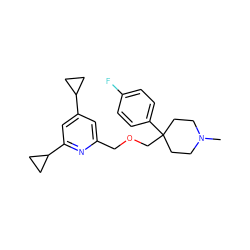 CN1CCC(COCc2cc(C3CC3)cc(C3CC3)n2)(c2ccc(F)cc2)CC1 ZINC000095591502