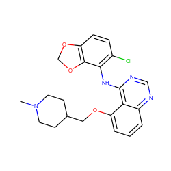 CN1CCC(COc2cccc3ncnc(Nc4c(Cl)ccc5c4OCO5)c23)CC1 ZINC000014949448