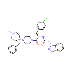 CN1CCC(Cc2ccccc2)(N2CCN(C(=O)[C@@H](Cc3ccc(Cl)cc3)NC(=O)C[C@H]3NCc4ccccc43)CC2)CC1 ZINC000036285232