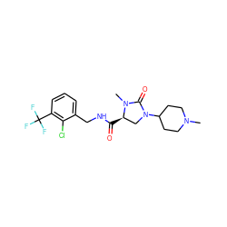 CN1CCC(N2C[C@@H](C(=O)NCc3cccc(C(F)(F)F)c3Cl)N(C)C2=O)CC1 ZINC000064513245