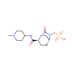 CN1CCC(NC(=O)[C@@H]2CC[C@@H]3CN2C(=O)N3OS(=O)(=O)O)CC1 ZINC000096168570