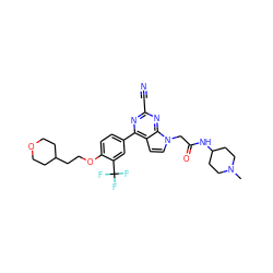 CN1CCC(NC(=O)Cn2ccc3c(-c4ccc(OCCC5CCOCC5)c(C(F)(F)F)c4)nc(C#N)nc32)CC1 ZINC001772637703