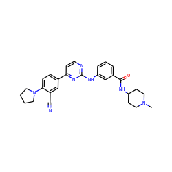 CN1CCC(NC(=O)c2cccc(Nc3nccc(-c4ccc(N5CCCC5)c(C#N)c4)n3)c2)CC1 ZINC000113822822