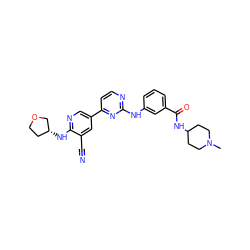 CN1CCC(NC(=O)c2cccc(Nc3nccc(-c4cnc(N[C@@H]5CCOC5)c(C#N)c4)n3)c2)CC1 ZINC000223220956