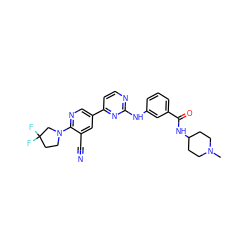 CN1CCC(NC(=O)c2cccc(Nc3nccc(-c4cnc(N5CCC(F)(F)C5)c(C#N)c4)n3)c2)CC1 ZINC000221298876