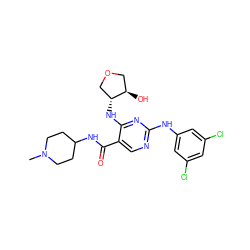 CN1CCC(NC(=O)c2cnc(Nc3cc(Cl)cc(Cl)c3)nc2N[C@@H]2COC[C@H]2O)CC1 ZINC000095598372