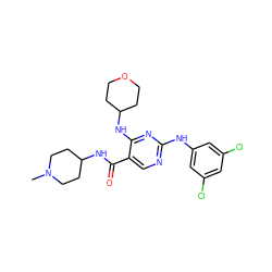 CN1CCC(NC(=O)c2cnc(Nc3cc(Cl)cc(Cl)c3)nc2NC2CCOCC2)CC1 ZINC000095595899