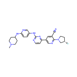 CN1CCC(Nc2ccc(Nc3nccc(-c4cnc(N5CC[C@H](F)C5)c(C#N)c4)n3)cn2)CC1 ZINC000221271984