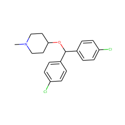 CN1CCC(OC(c2ccc(Cl)cc2)c2ccc(Cl)cc2)CC1 ZINC000028527319