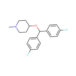 CN1CCC(OC(c2ccc(F)cc2)c2ccc(F)cc2)CC1 ZINC000013986458