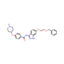 CN1CCC(Oc2ccc(C(=O)Nc3n[nH]c4cc(OCCOCc5ccccc5)ccc34)cc2)CC1 ZINC000144181264