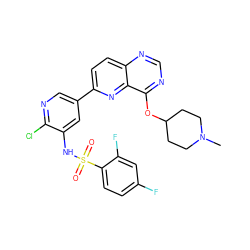 CN1CCC(Oc2ncnc3ccc(-c4cnc(Cl)c(NS(=O)(=O)c5ccc(F)cc5F)c4)nc23)CC1 ZINC000169700779