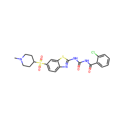 CN1CCC(S(=O)(=O)c2ccc3nc(NC(=O)NC(=O)c4ccccc4Cl)sc3c2)CC1 ZINC000117111124