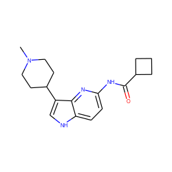 CN1CCC(c2c[nH]c3ccc(NC(=O)C4CCC4)nc23)CC1 ZINC000013523743