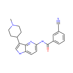 CN1CCC(c2c[nH]c3ccc(NC(=O)c4cccc(C#N)c4)nc23)CC1 ZINC000013523671