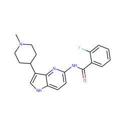 CN1CCC(c2c[nH]c3ccc(NC(=O)c4ccccc4F)nc23)CC1 ZINC000013523638