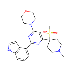 CN1CCC(c2cc(N3CCOCC3)nc(-c3cccc4[nH]ccc34)n2)(S(C)(=O)=O)CC1 ZINC000095582470