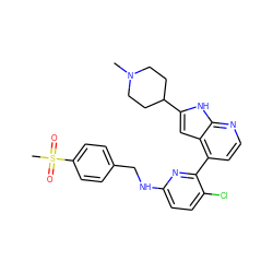 CN1CCC(c2cc3c(-c4nc(NCc5ccc(S(C)(=O)=O)cc5)ccc4Cl)ccnc3[nH]2)CC1 ZINC000226065423