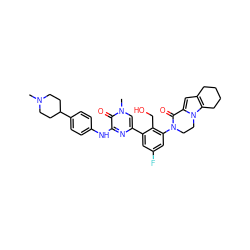 CN1CCC(c2ccc(Nc3nc(-c4cc(F)cc(N5CCn6c(cc7c6CCCC7)C5=O)c4CO)cn(C)c3=O)cc2)CC1 ZINC000116054526