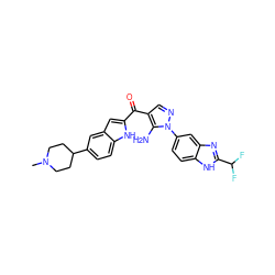 CN1CCC(c2ccc3[nH]c(C(=O)c4cnn(-c5ccc6[nH]c(C(F)F)nc6c5)c4N)cc3c2)CC1 ZINC000149914485