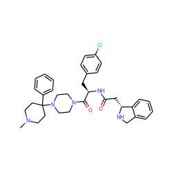 CN1CCC(c2ccccc2)(N2CCN(C(=O)[C@@H](Cc3ccc(Cl)cc3)NC(=O)C[C@H]3NCc4ccccc43)CC2)CC1 ZINC000036284886