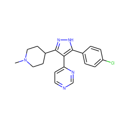 CN1CCC(c2n[nH]c(-c3ccc(Cl)cc3)c2-c2ccncn2)CC1 ZINC000034008249