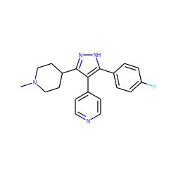 CN1CCC(c2n[nH]c(-c3ccc(F)cc3)c2-c2ccncc2)CC1 ZINC000049069939