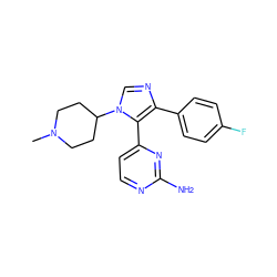 CN1CCC(n2cnc(-c3ccc(F)cc3)c2-c2ccnc(N)n2)CC1 ZINC000026725886