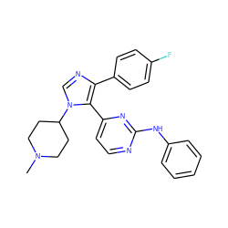 CN1CCC(n2cnc(-c3ccc(F)cc3)c2-c2ccnc(Nc3ccccc3)n2)CC1 ZINC000026720720