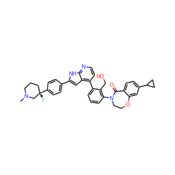 CN1CCC[C@](F)(c2ccc(-c3cc4c(-c5cccc(N6CCOc7cc(C8CC8)ccc7C6=O)c5CO)ccnc4[nH]3)cc2)C1 ZINC000148688949